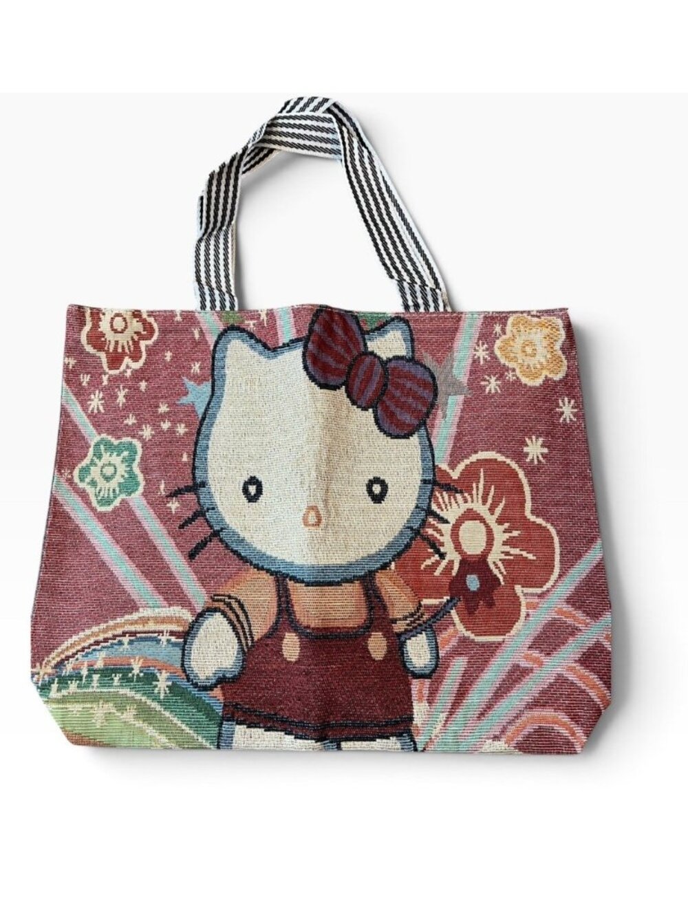 Hello Kitty Large Tapestry Woven Tote Shoulder Bag Zips Closed New